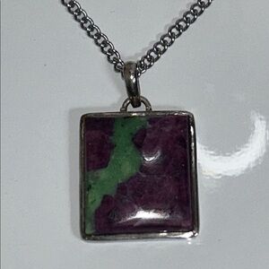 Artisan Made Vintage Sterling Silver Genuine Ruby Zoisite Gemstone Necklace